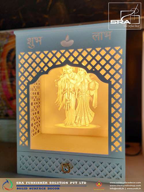 Radha Krishna Small Corian Mandir with Drawer