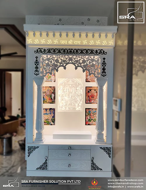 Corian Mandir With Mother Of Pearl