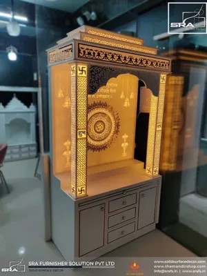 Corian Mandir With SS Rose Gold Inlay