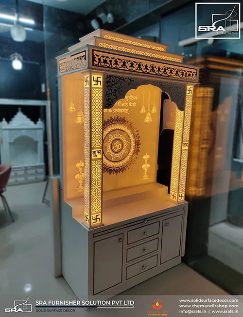 Corian Mandir With SS Rose Gold Inlay