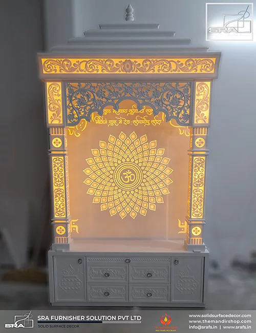 Mandir With Shri Ganesh Ji Mantra Panel