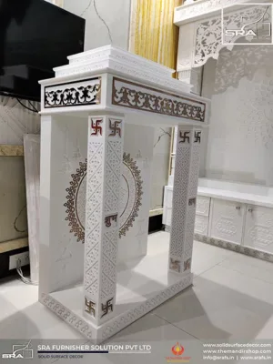 Small Corian Mandir With Metal Inlay