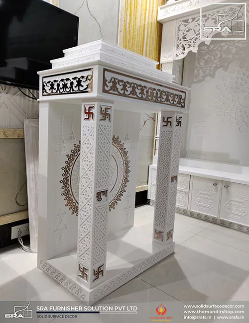 Small Corian Mandir With Metal Inlay A
