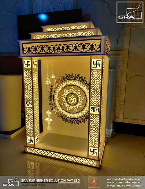 Small Corian Mandir With Metal Inlay
