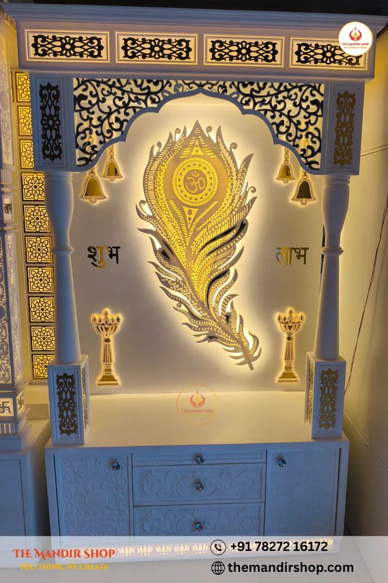 Mor Pankh Corian Mandir – LED Backlit Pooja Temple 3 Mor Pankh Corian Mandir