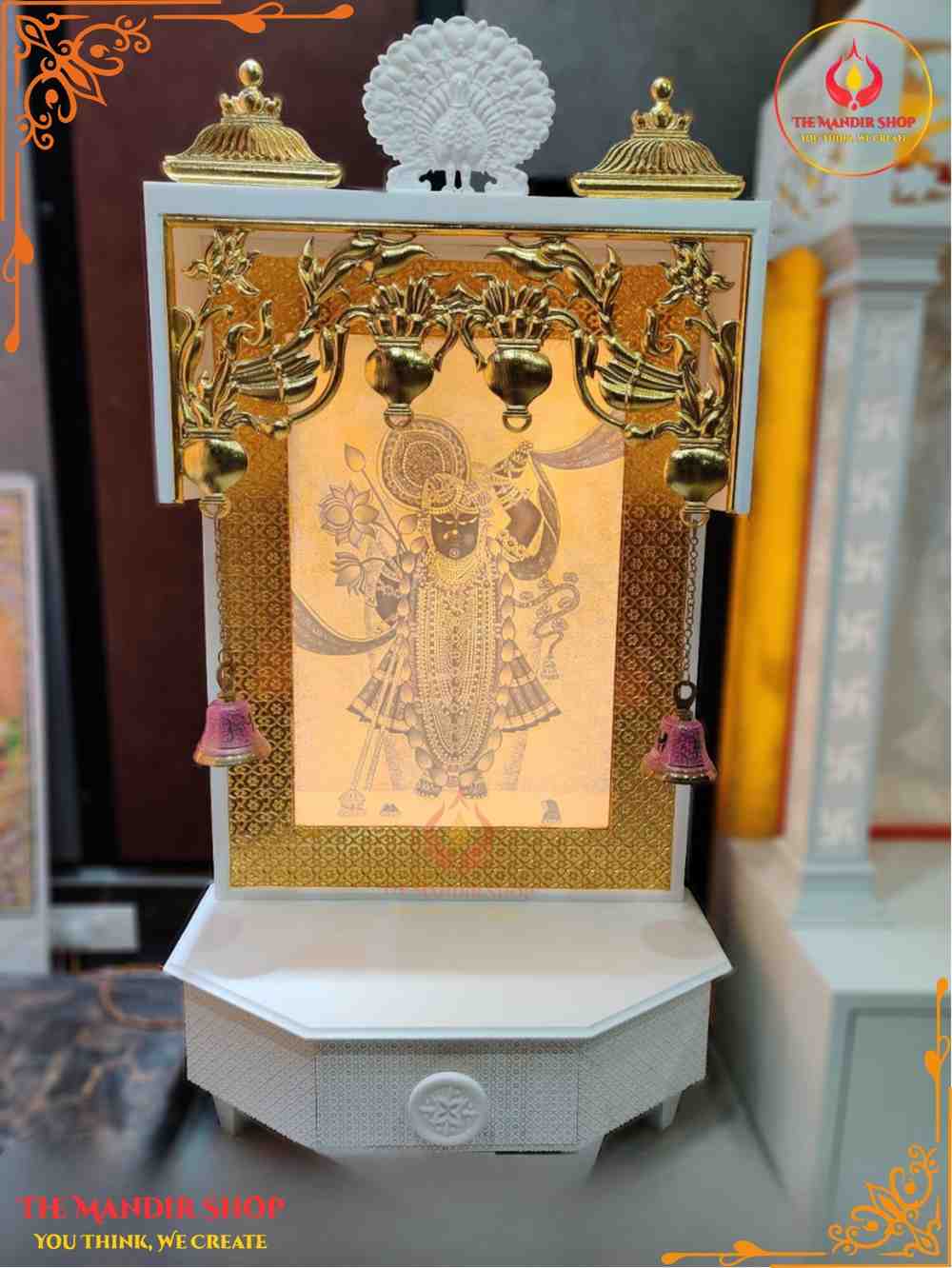 Wall Mounted Corian Mandir with Back Glow Light