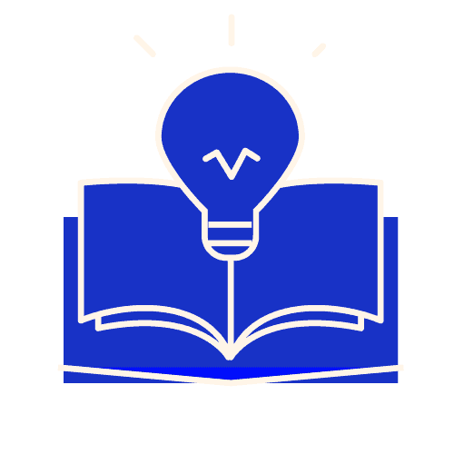 Blue book with a lightbulb above it.