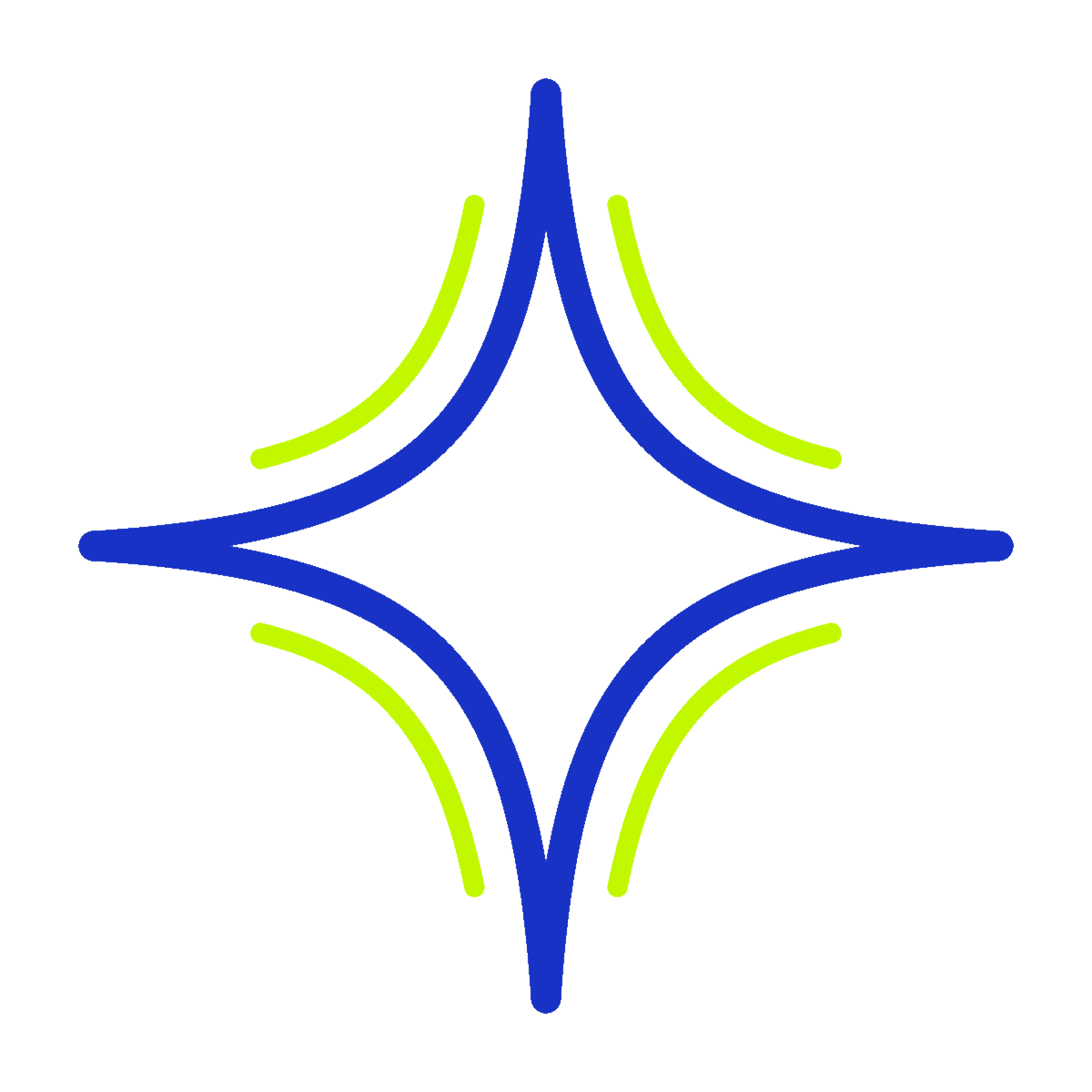 A digital image featuring a bright lime green background with a geometric design in the center. The design consists of two overlaying, symmetrical star-like shapes. The top layer of the design is a thick blue outline, and beneath it is a thinner, similarly shaped outline in a lighter green color. The pattern forms a decorative, interlocking star or diamond shape, with no additional objects or details in the background.