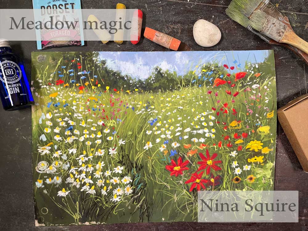 flower meadow showing soft pastel painting techniques