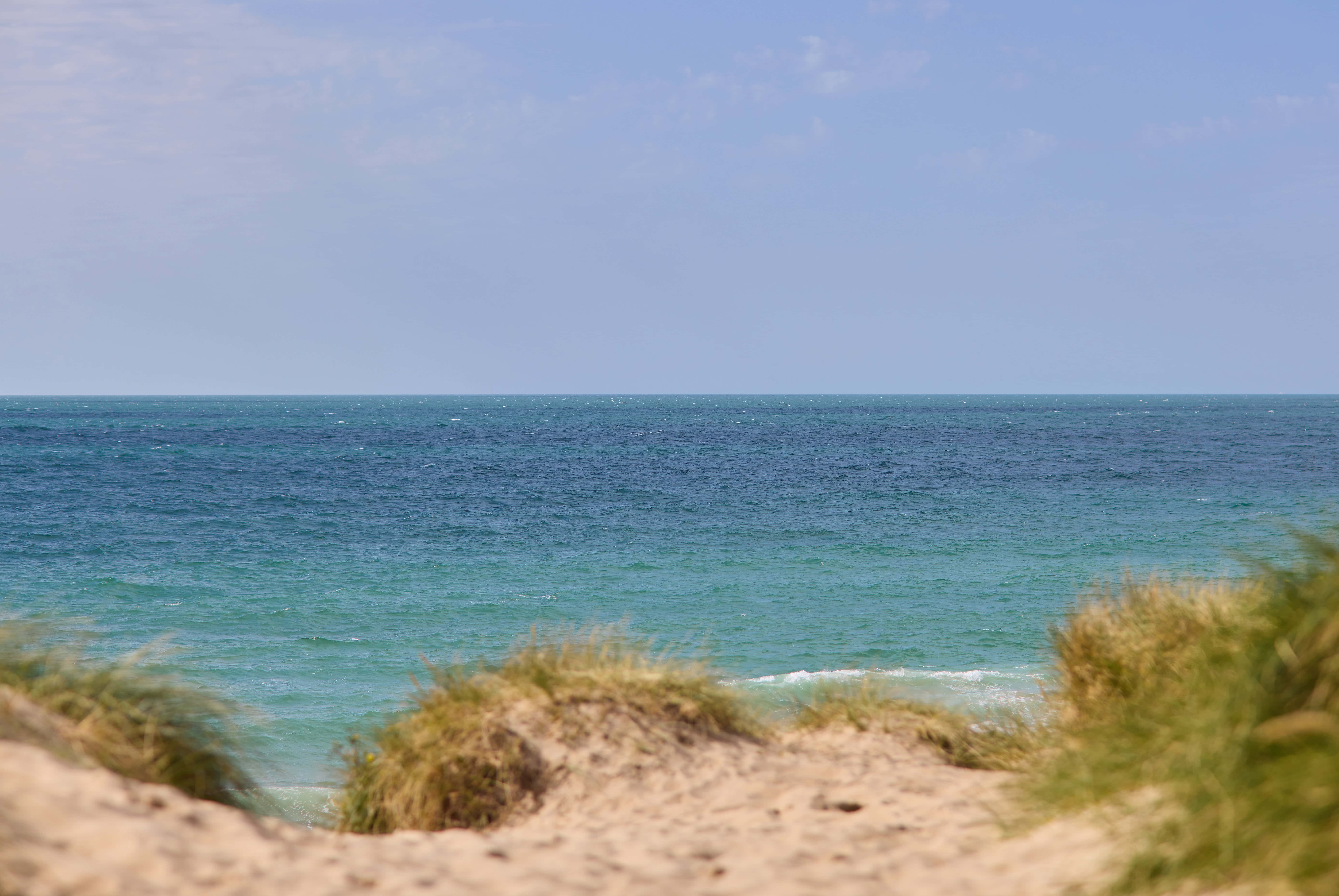 Beach scene artwork by Nina Squire featuring sand dunes and ocean view.