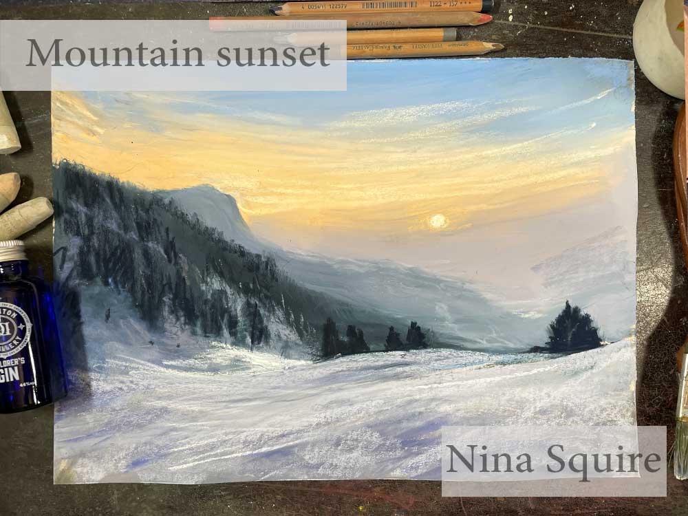 Mountain sunset - Online Art Workshops - draw along in real time