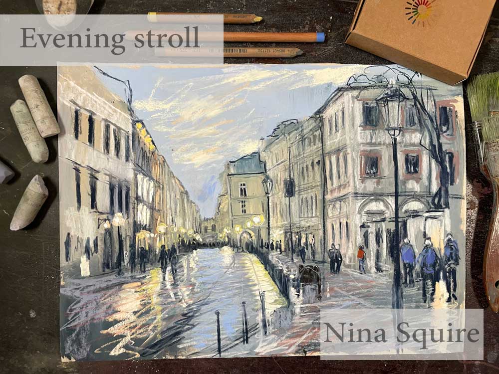 Evening stroll - Online Art Workshops - draw along in real time
