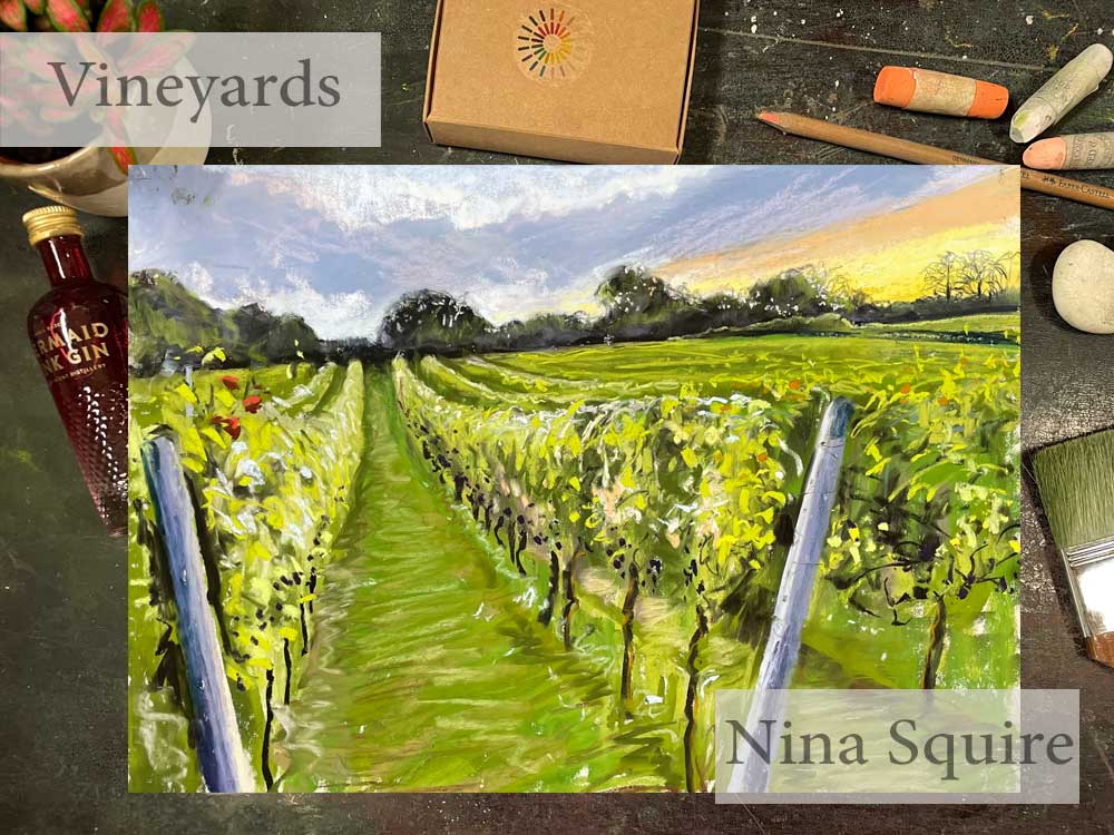 Vineyards in Soft Pastel by artist, Nina Squire
