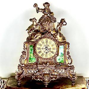 Antique French Mantel Clock – 8-Day Striking Green Panels  Gilt Mantle Clock C1900 sold
