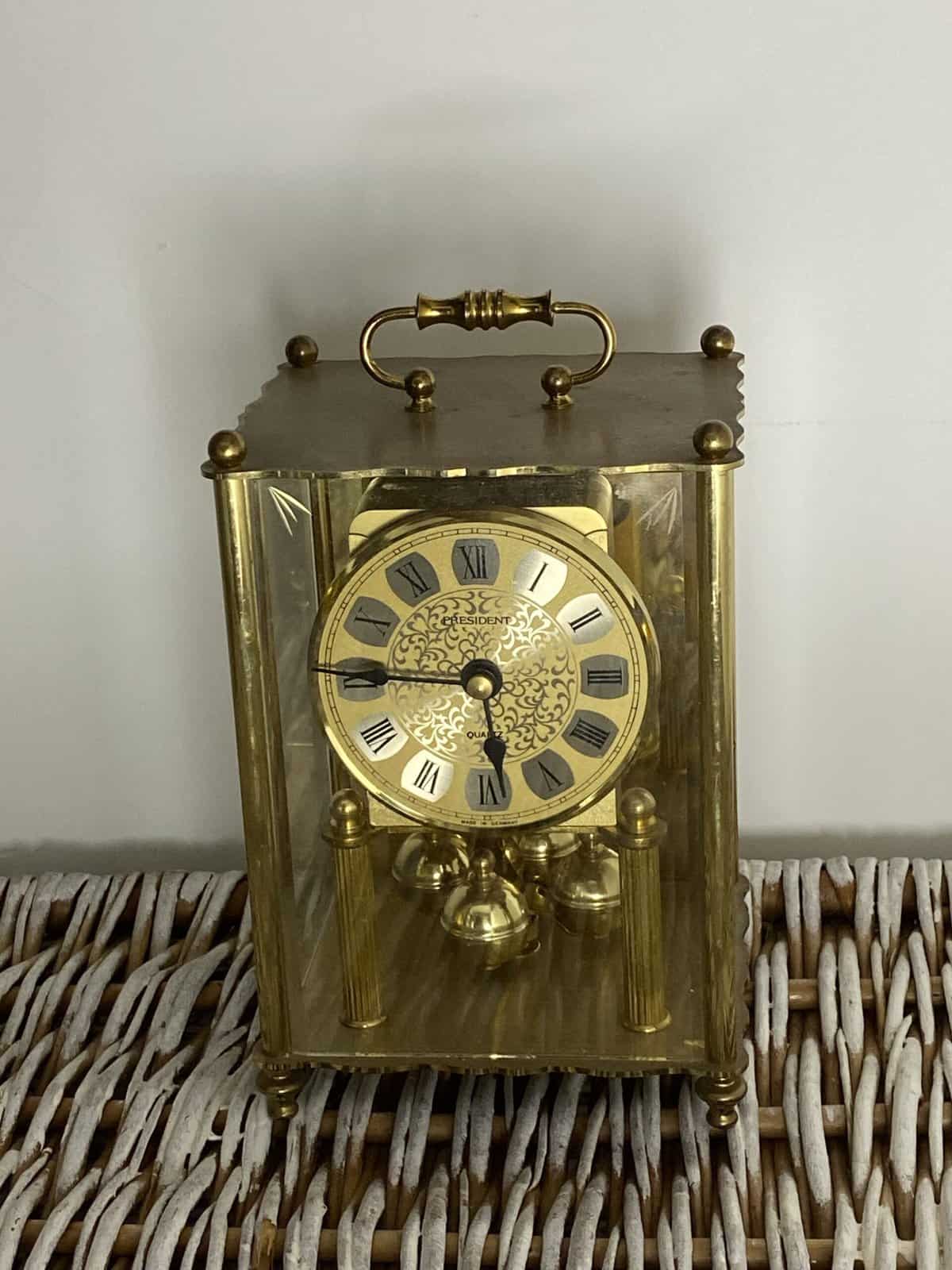 Vintage President Quartz Brass Anniversary Carriage Clock,battery  operated gold tone SOLD