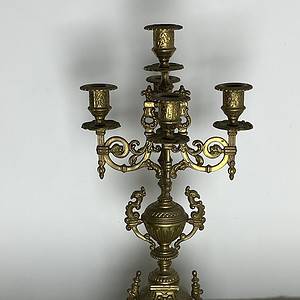 A Beautiful Ornate Brass Five Armed Medium Size Candelabra With Peacock Head Detailing SOLD 🦚