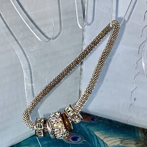 Divine little gold tone metal mesh diamanté style Charm bracelet vintage sold