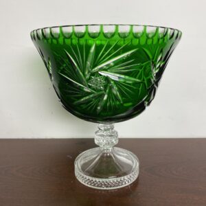 Stunning Crystal Emerald Punch Bowl | Footed Trifle Bowl | Vase on Pedestal | Colour Overlay Green | 1950s SOLD