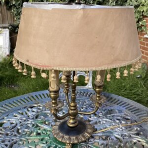 Antique French Empire 3 Light Bouillotte Table Lamp, 1930’s Original Shade. Sold