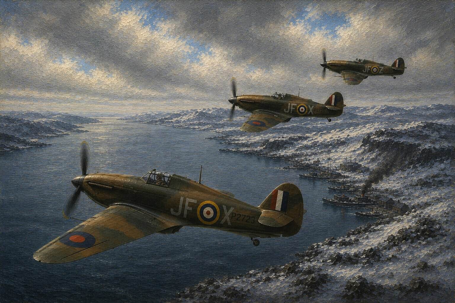 Hurricanes Fly to Vaenga from HMS Argus for the Arctic Route
