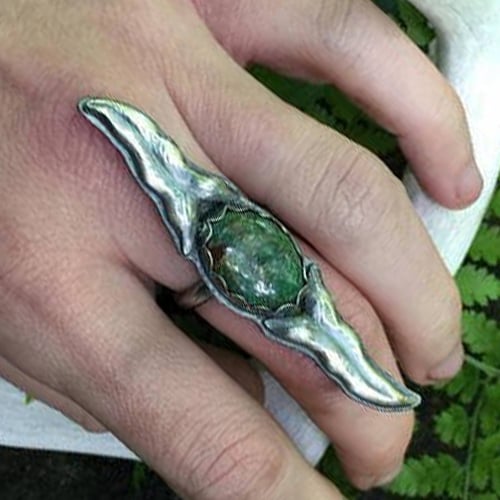 Silver Nature Lover Leaf Ring with Chrysocolla - Size 7 - Image 4