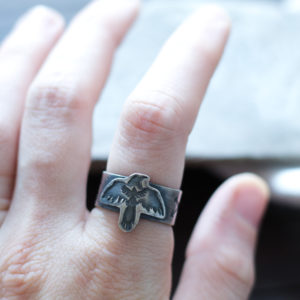 Tribal Silver Raven Ring - Huginn and Muninn