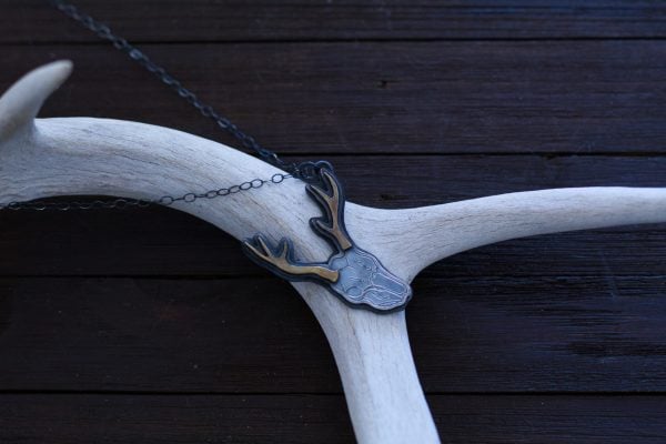silver deer skull pendant
