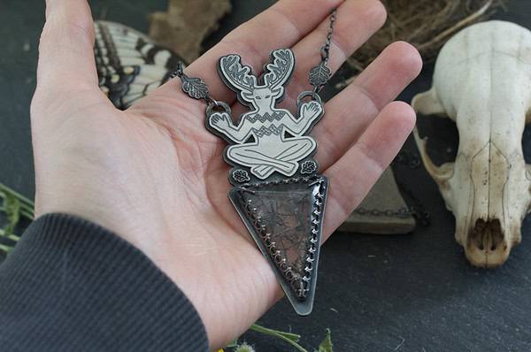 Cernunnos, Oak & Tourmalinated Quartz Pendant - Image 2