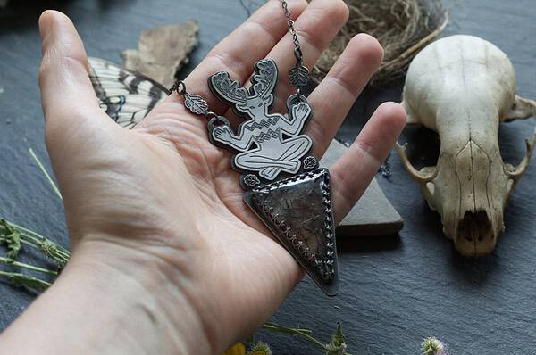 Cernunnos, Oak & Tourmalinated Quartz Pendant - Image 3