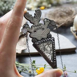 tourmalinated quartz cernunnos pendant