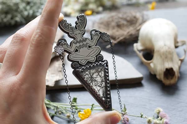 tourmalinated quartz cernunnos pendant