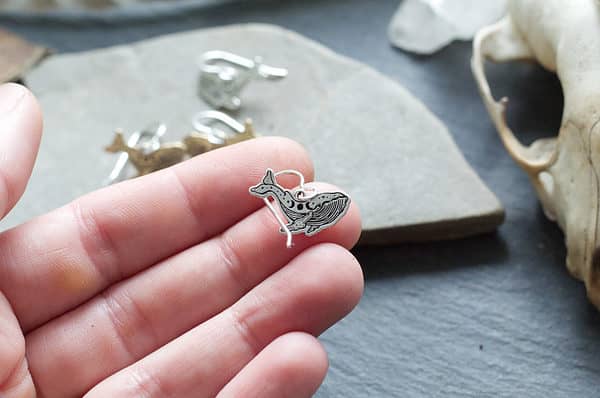 triple moon blue whale earrings