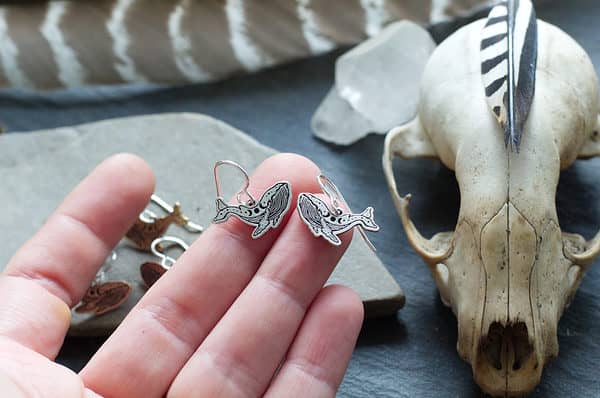 triple moon blue whale earrings