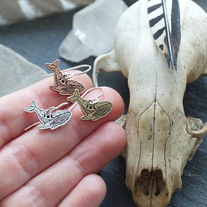 triple moon blue whale earrings