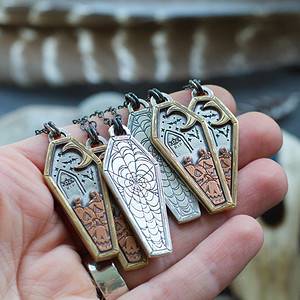 halloween coffin pendant with jack o lanterns