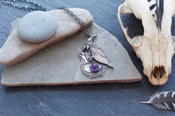 Baba Yaga Sterling Silver + Amethyst Necklace Pendant - Image 3