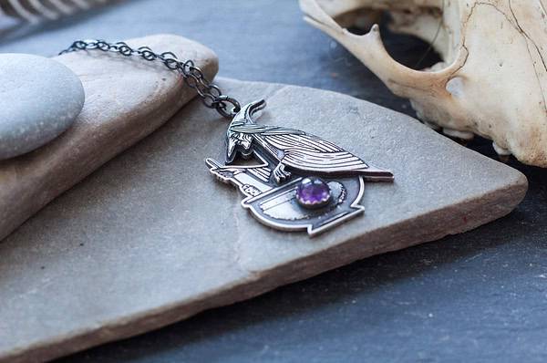 Baba Yaga Sterling Silver + Amethyst Necklace Pendant - Image 2