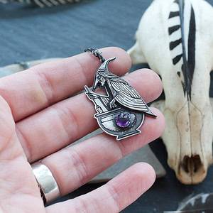 Baba Yaga Sterling Silver + Amethyst Necklace Pendant