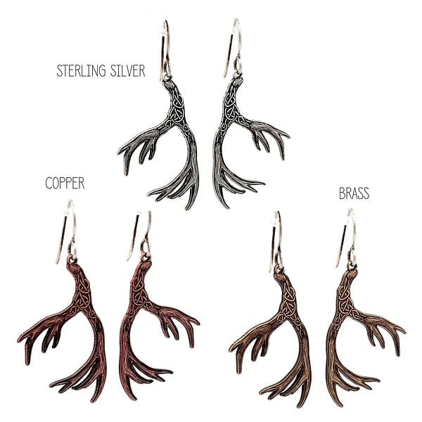 Deer Antler Earrings - Celtic Knot and Algiz - Image 2