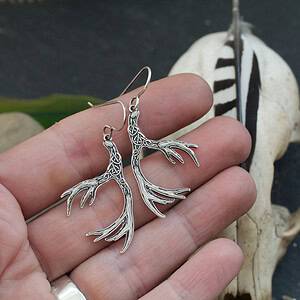Deer Antler Earrings - Celtic Knot and Algiz