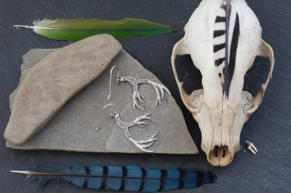 Deer Antler Earrings - Celtic Knot and Algiz - Image 4