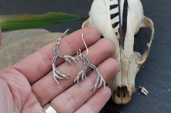 Deer Antler Earrings - Celtic Knot and Algiz - Image 5