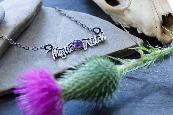 Amethyst Necklace Jewelry, Witchy Necklace Jewelry, Thistle Jewelry, Mini Thistle Pendant, Witchy Crystals, Witch Jewelry, Witchy Gifts - Image 5