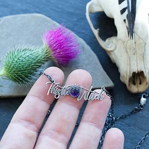 Amethyst Necklace Jewelry, Witchy Necklace Jewelry, Thistle Jewelry, Mini Thistle Pendant, Witchy Crystals, Witch Jewelry, Witchy Gifts