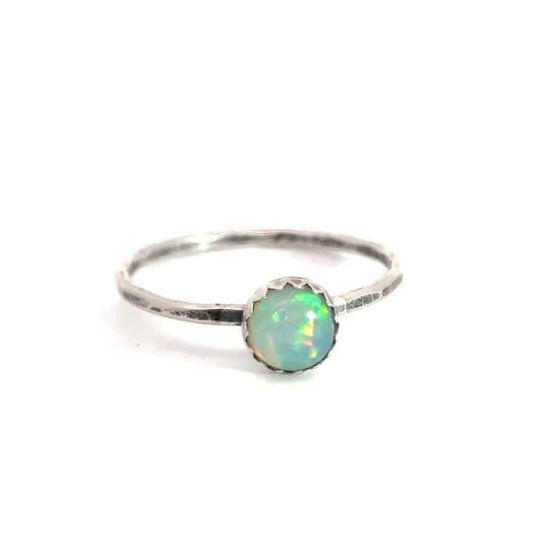 Opal Stacking Ring, Minimalist Silver Opal Jewelry, October Birthstone Gift, Unique Bridesmaid Ring, Handmade Opal Band, Opal Stackable Band - Image 3