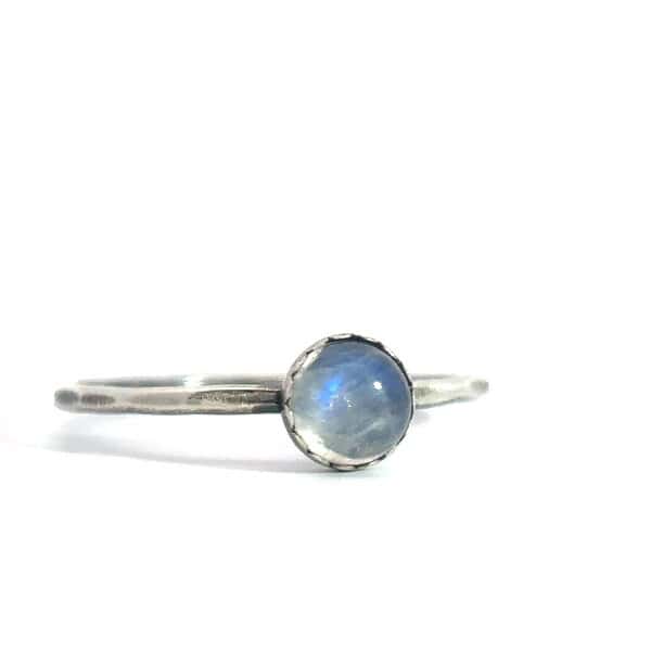 Sterling Silver Rainbow Moonstone Ring - Stackable Gemstone Rings for Women - Crystal Rings for Women - Image 5