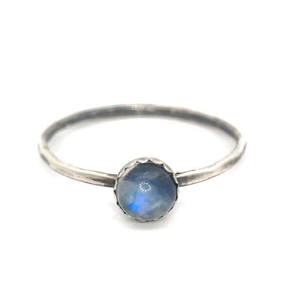 Sterling Silver Rainbow Moonstone Ring - Stackable Gemstone Rings for Women - Crystal Rings for Women - Image 3