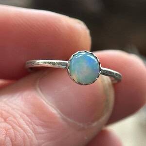 Opal Stacking Ring, Minimalist Silver Opal Jewelry, October Birthstone Gift, Unique Bridesmaid Ring, Handmade Opal Band, Opal Stackable Band