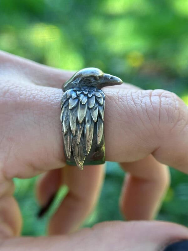 Viking Raven Ring Odin Hugin Munin Norse Mythology Jewelry Pagan Gift for Him Nordic Spirit Animal Band Anniversary Men's Accessory - Image 4