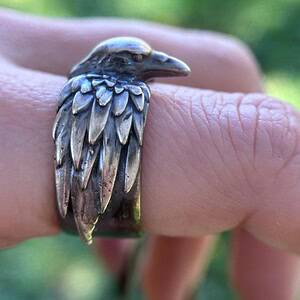 Viking Raven Ring Odin Hugin Munin Norse Mythology Jewelry Pagan Gift for Him Nordic Spirit Animal Band Anniversary Men's Accessory